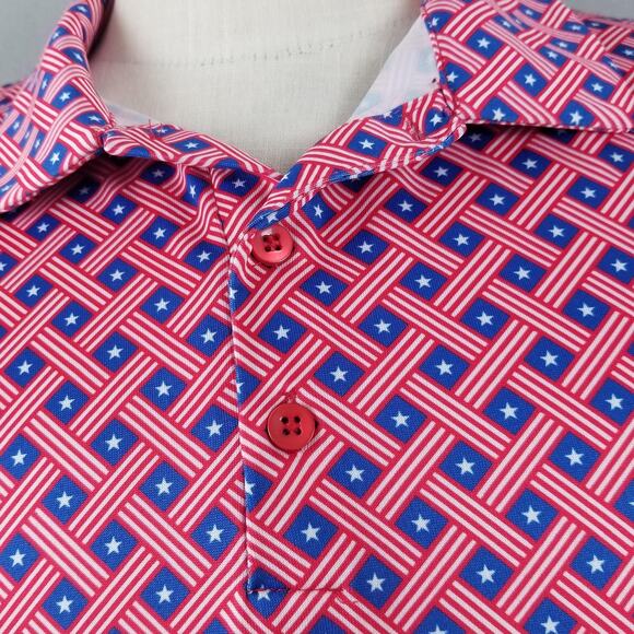 Caddy Cart Golf Polo Shirt Mens Extra Large XL Red Blue Patriotic USA Flag - Picture 5 of 13